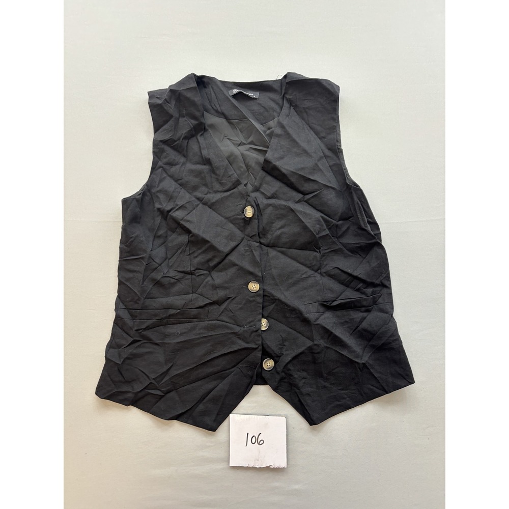 PrettyGarden Womens Black Button Front V-Neck Vest Linen Blend Sleeveless Top S